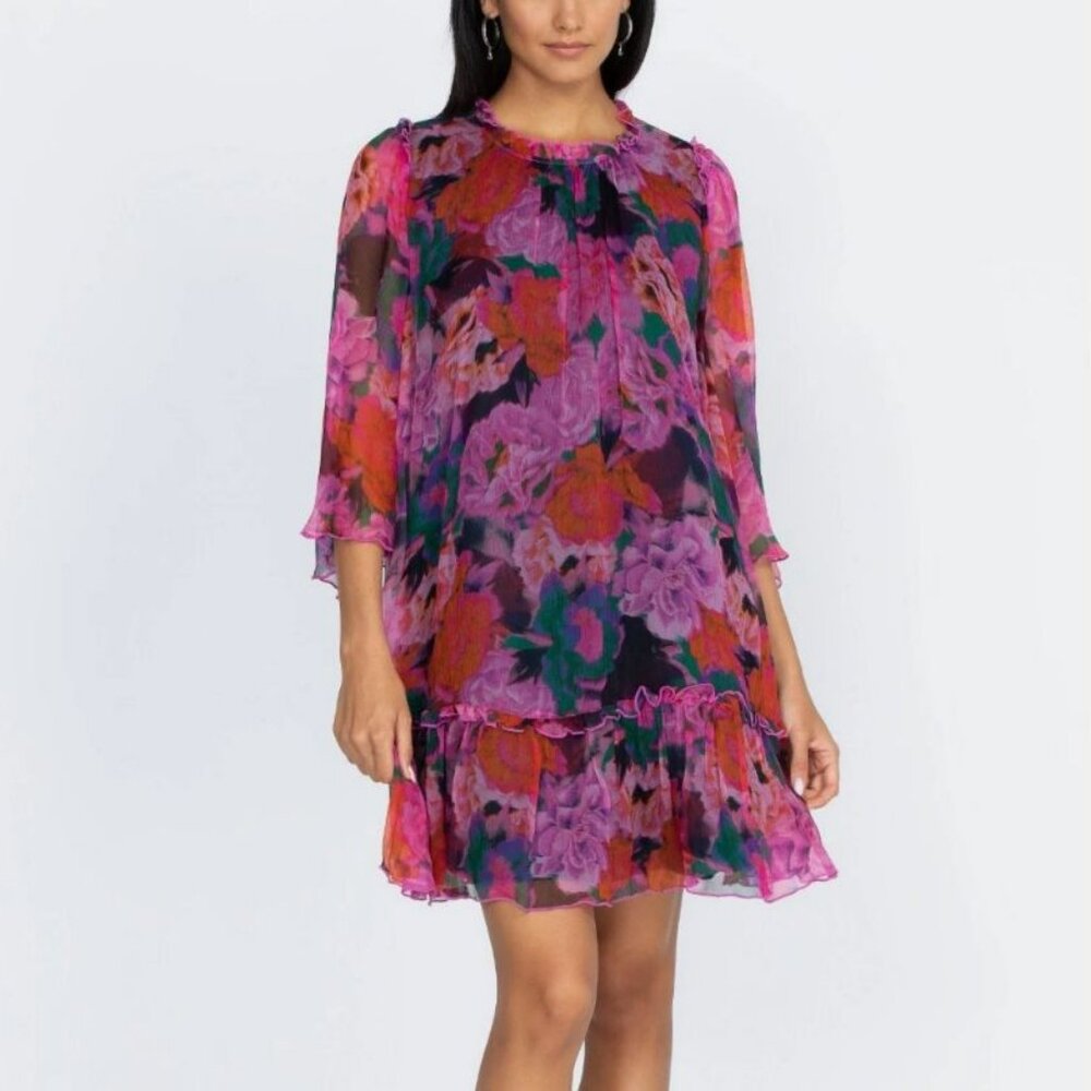 Johnny Was Visions Silk Chiffon Mini Dress